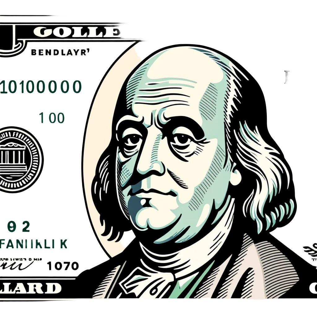 Hundred dollar bill but Benjamin Franklin is frowning on the bill emoji