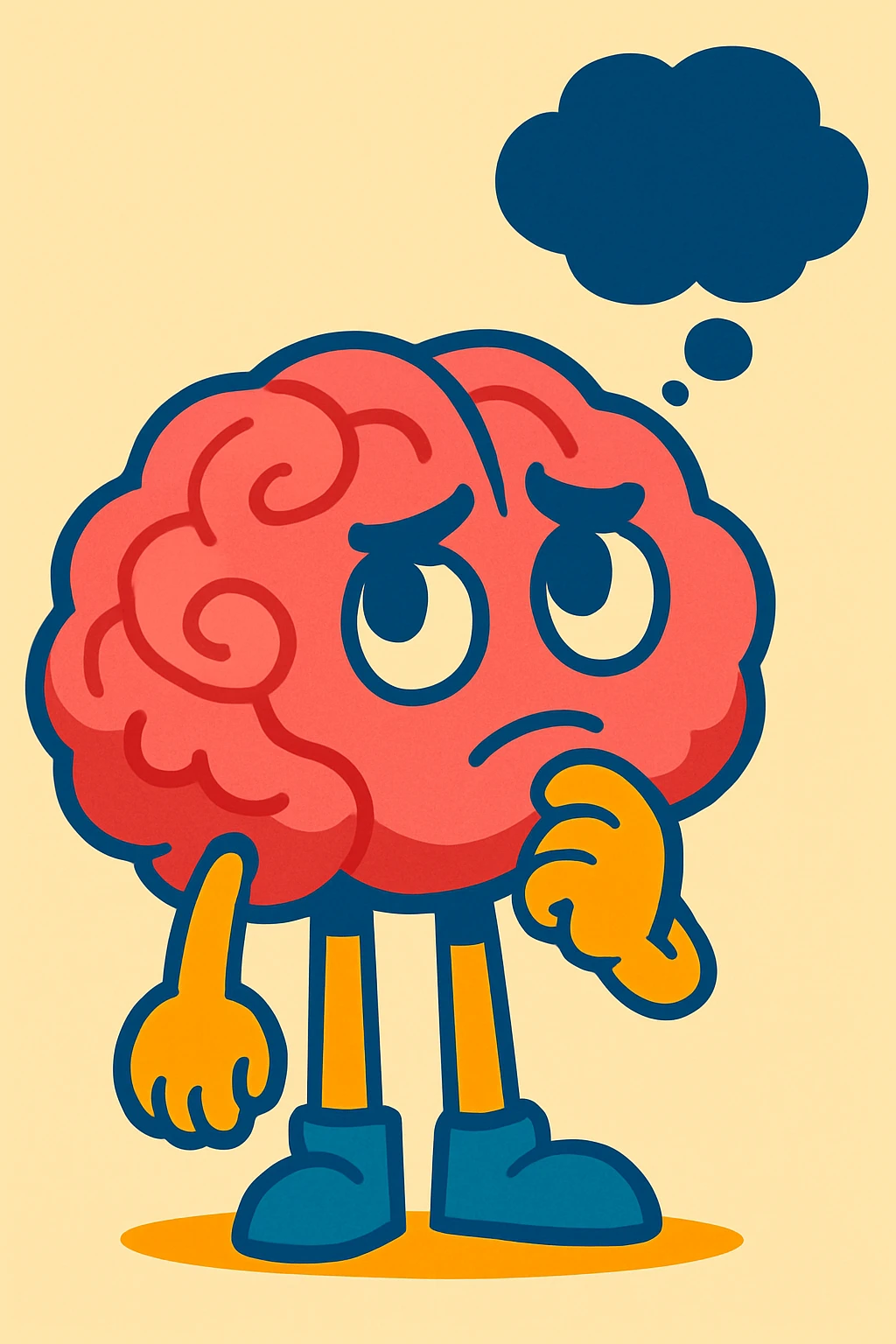 brain thinking, pensive air, vibrant cartoon style emoji