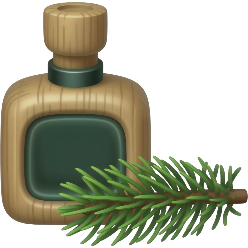Духи древесные с красивой доевесно-зелёной баночкой и ель лежит рядом веточка emoji