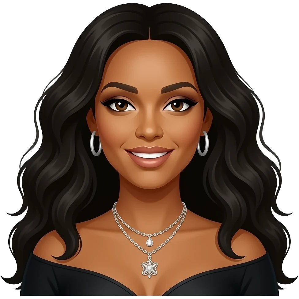 Beyonce icon, flat design, black solid silhouette emoji