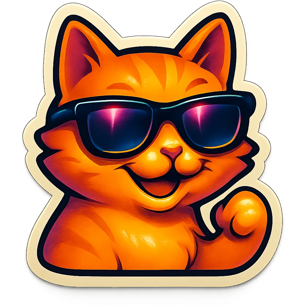 cat with sunglasses, sticker style, playful and bold colors emoji