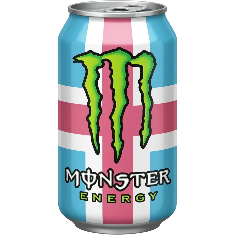 white monster energy drink with trans flag emoji