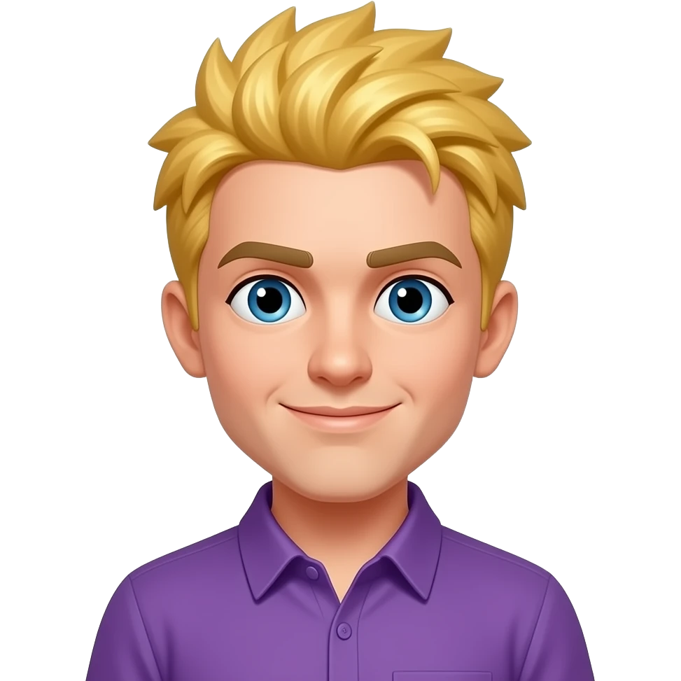 A character with spiky blonde hair, wearing a purple shirt emoji