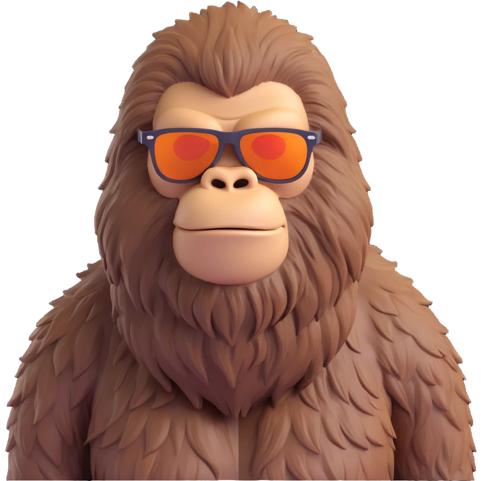 Bigfoot wearing sunglasses, high definition, crisp edges, detailed fur, clear expression emoji