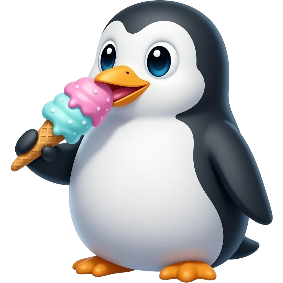 penguin eating sitck ice cream vibrant colors emoji