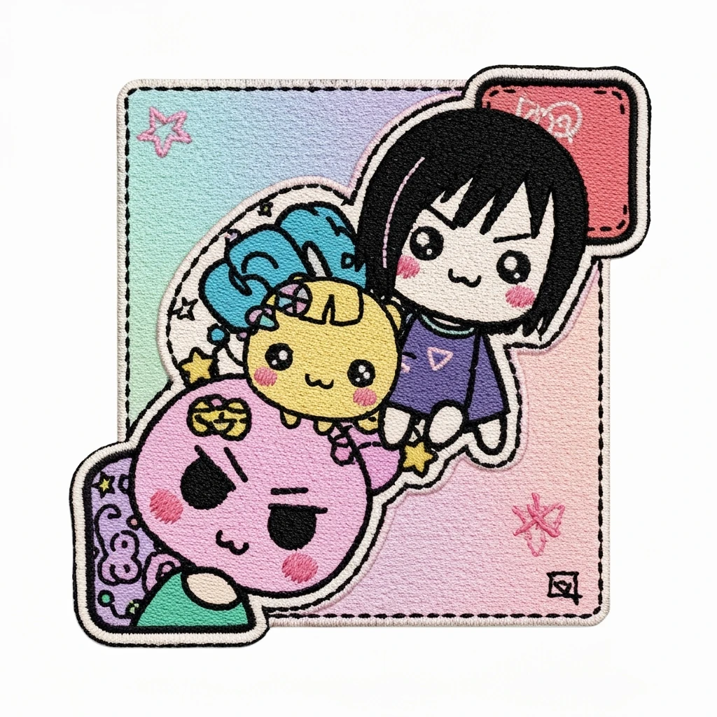 emo banner, with stitched patch, cute, expressive emoji