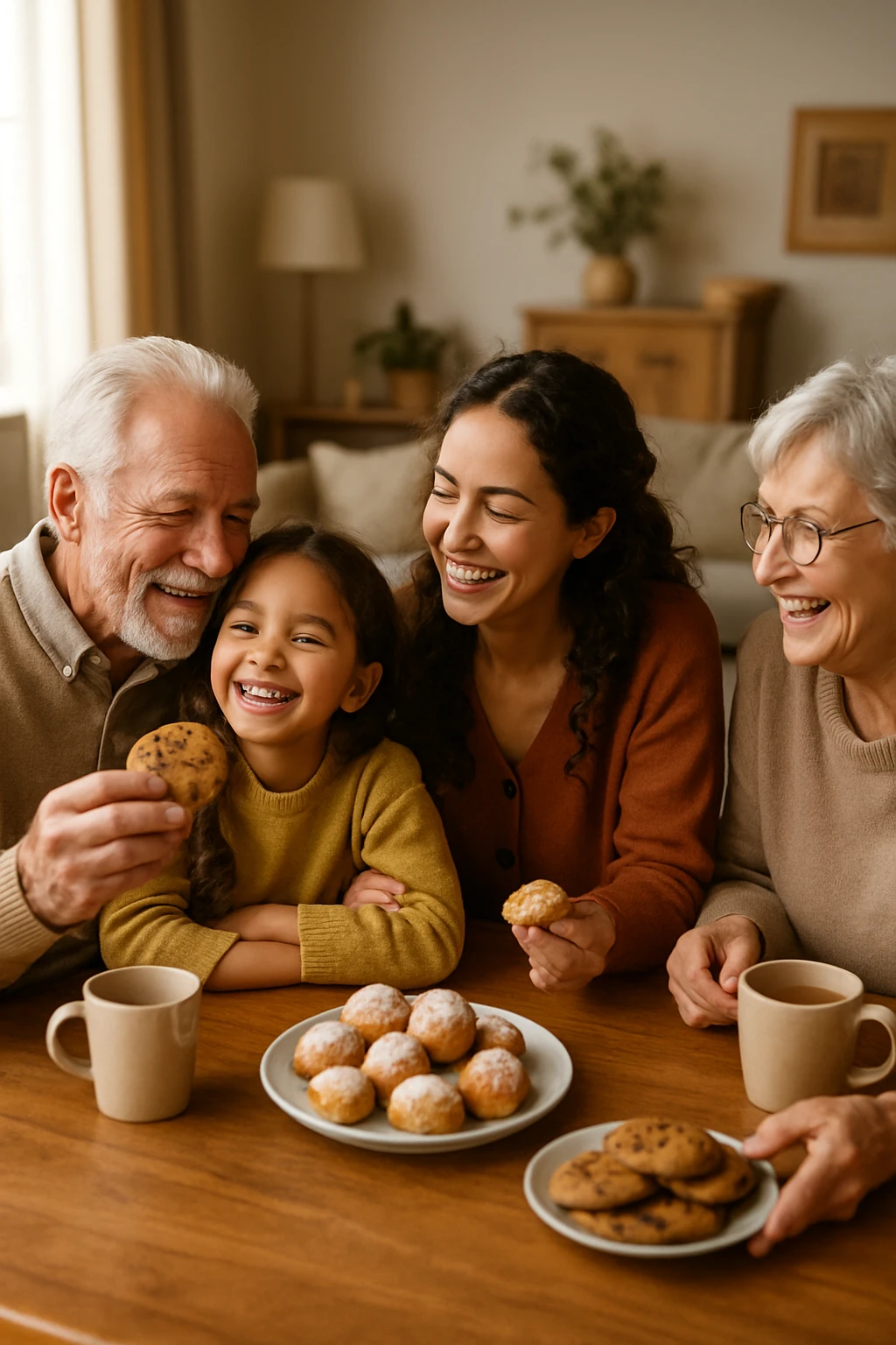 famiglia unita che dà amore e riceve amore e mangiano insieme dolci felici. realistiche emoji