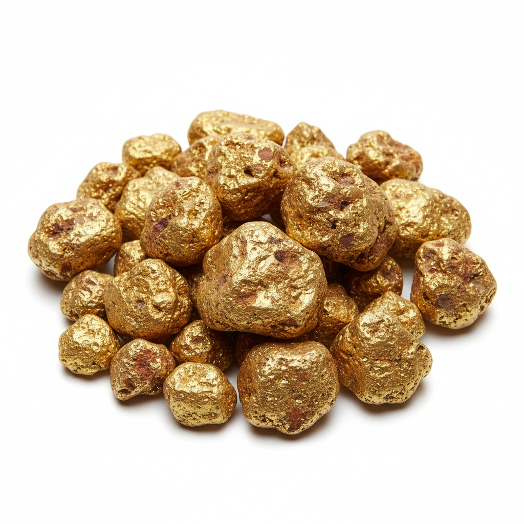 Сгенерируй просто золотую руду на белом фоне emoji