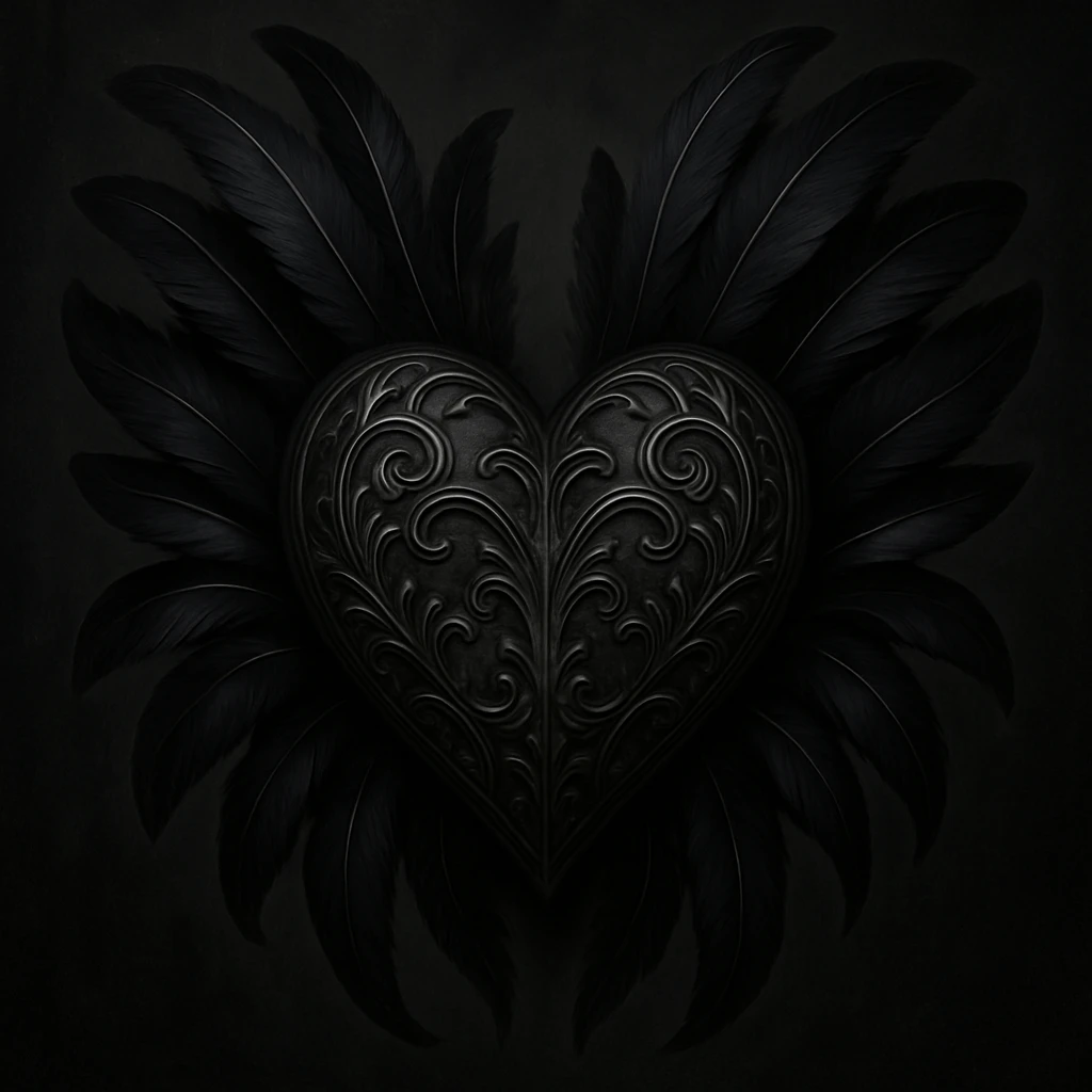 gothic heart with black feathers emoji