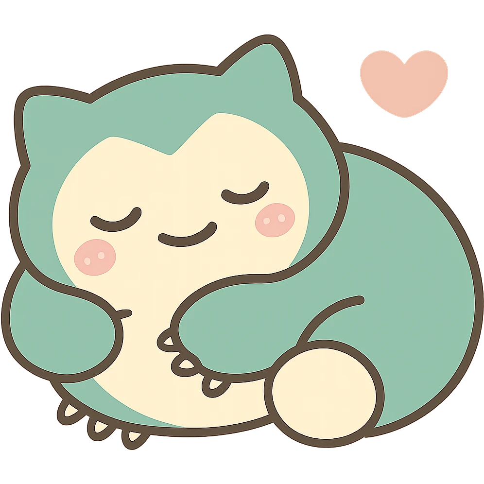 Edit this image of Snorlax sleeping curled up in chibi style emoji. Make sure Snorlax has three toe claws on each foot. Keep the background transparent. emoji