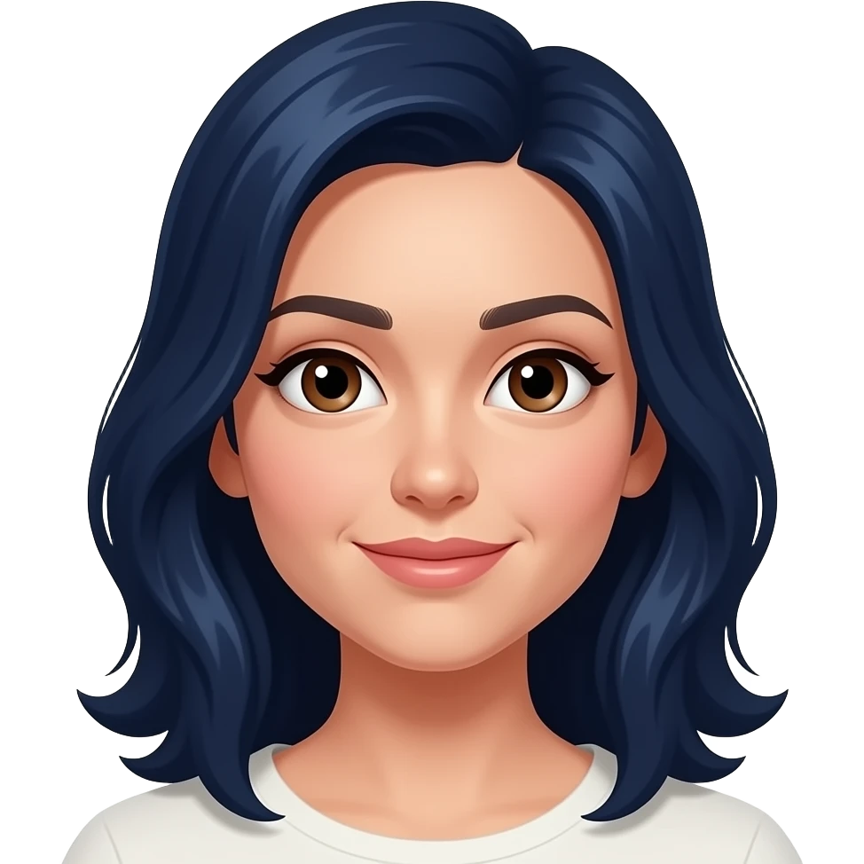 cabello azul oscuro fuertes ,mujer y ojos cafés emoji