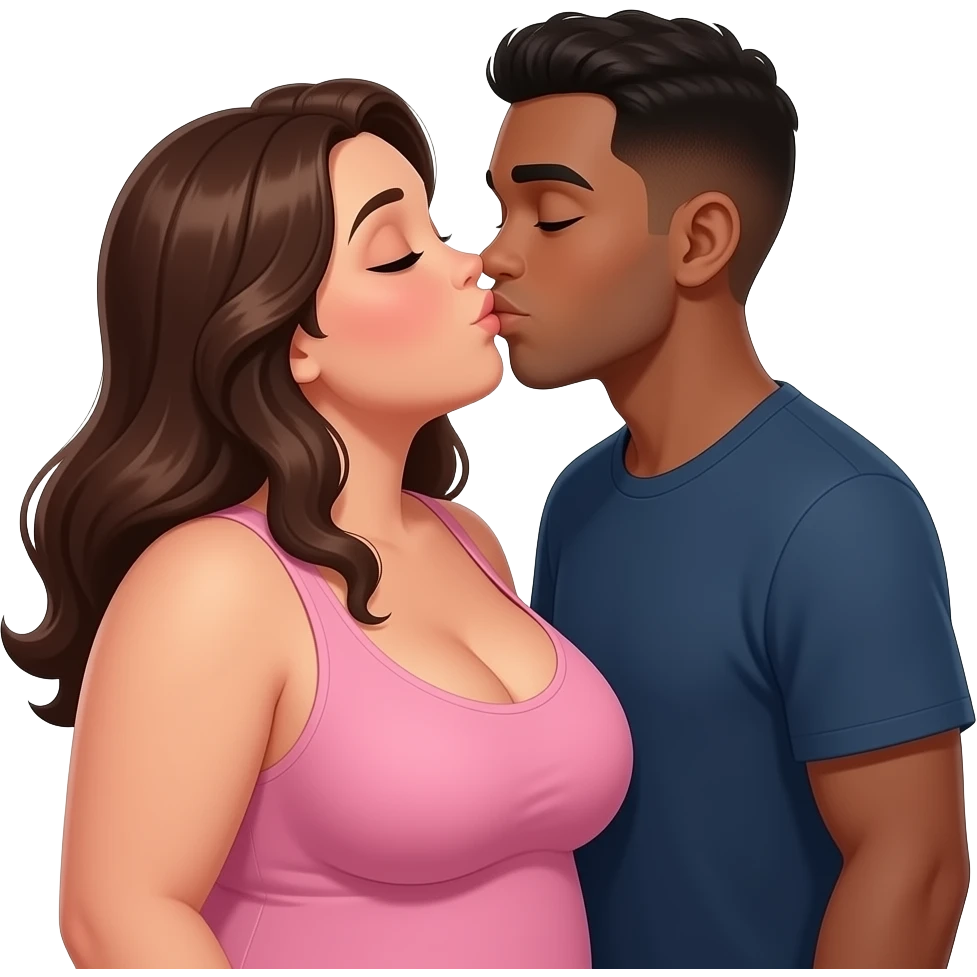 Fat voluptuous brunette with big boobs kissing black boyfriend emoji