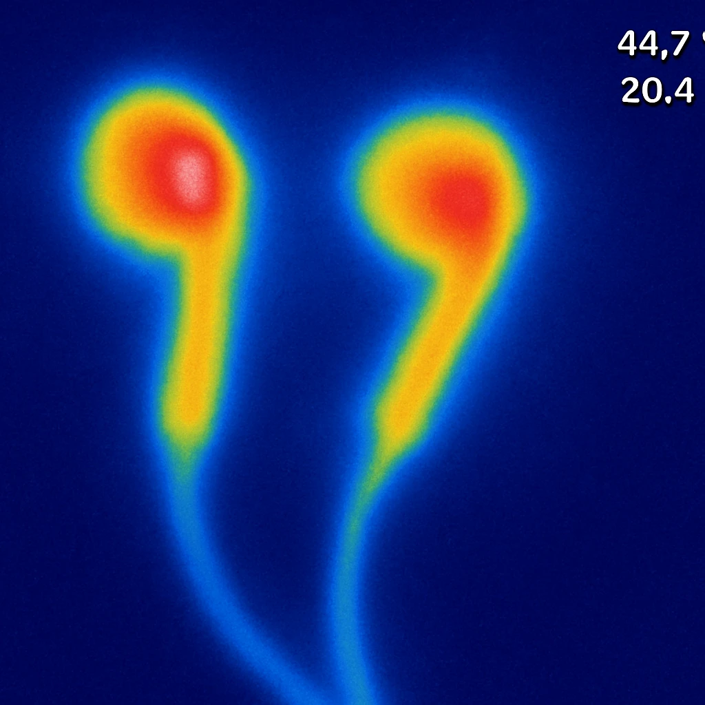 EarPods headphones in thermal camera style with background emoji