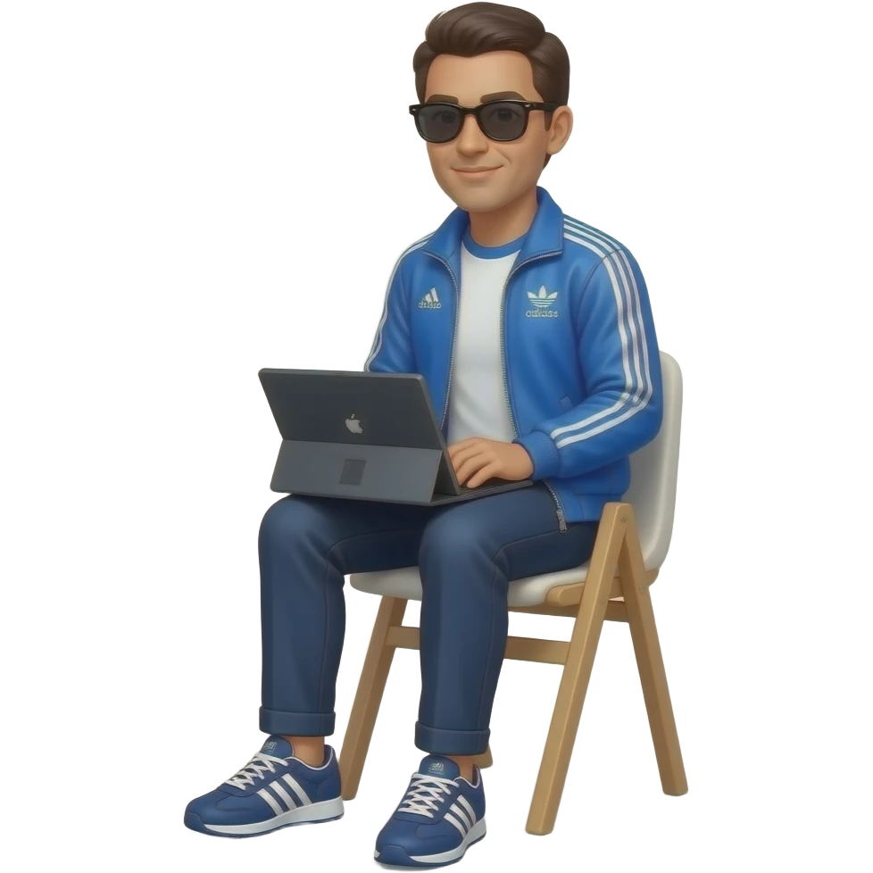 make me a coach in a white and blue raglan t shirt with coaches jacket old school blue shiny style with chinos and adidas handball espezials on with a microsoft surface and black wayfarers on emoji