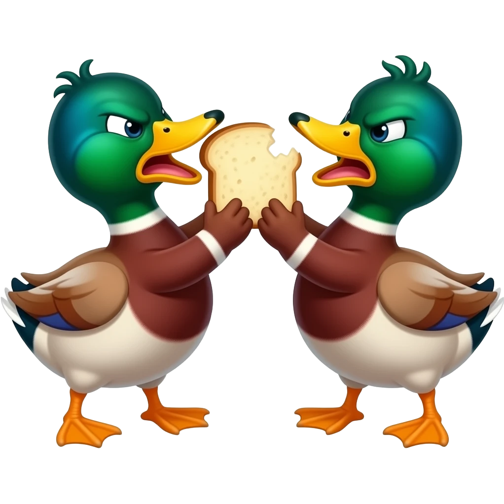 un pato peleandose con otro pato por un troço de pan pero que esten enfadados emoji