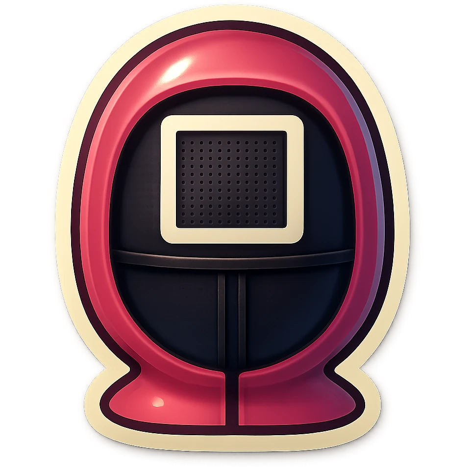 retro sticker style icon of the Squid Game square guard mask, bold and playful emoji