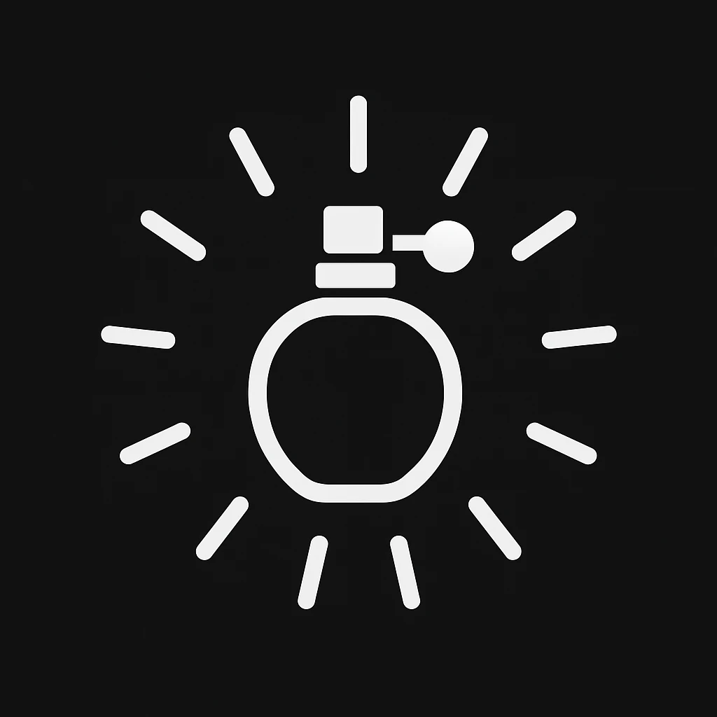 white Vector minimalistic and elegant icon of sun shaped perfume black solid background, filled inside (inspire this refrence icon),  emoji