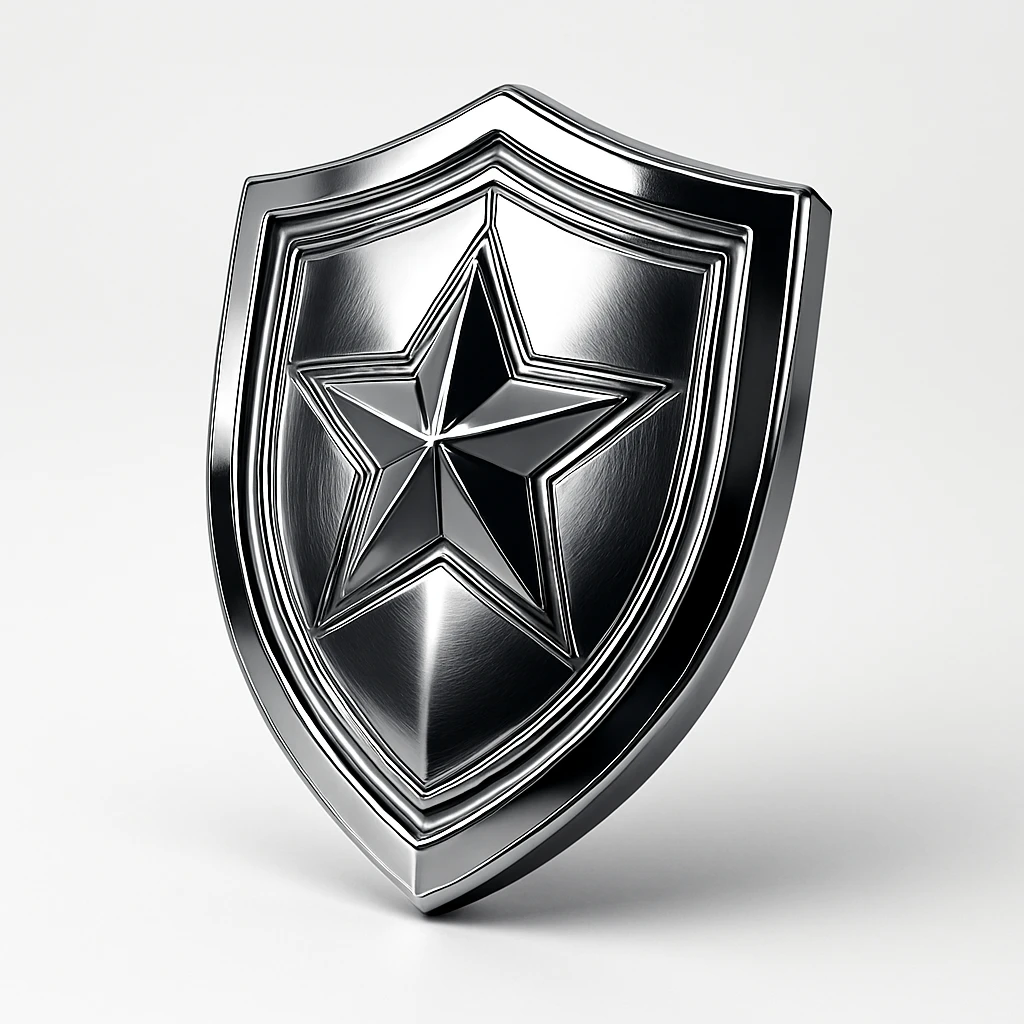 chrome style shield with a central star, mirror finish, sci-fi emoji