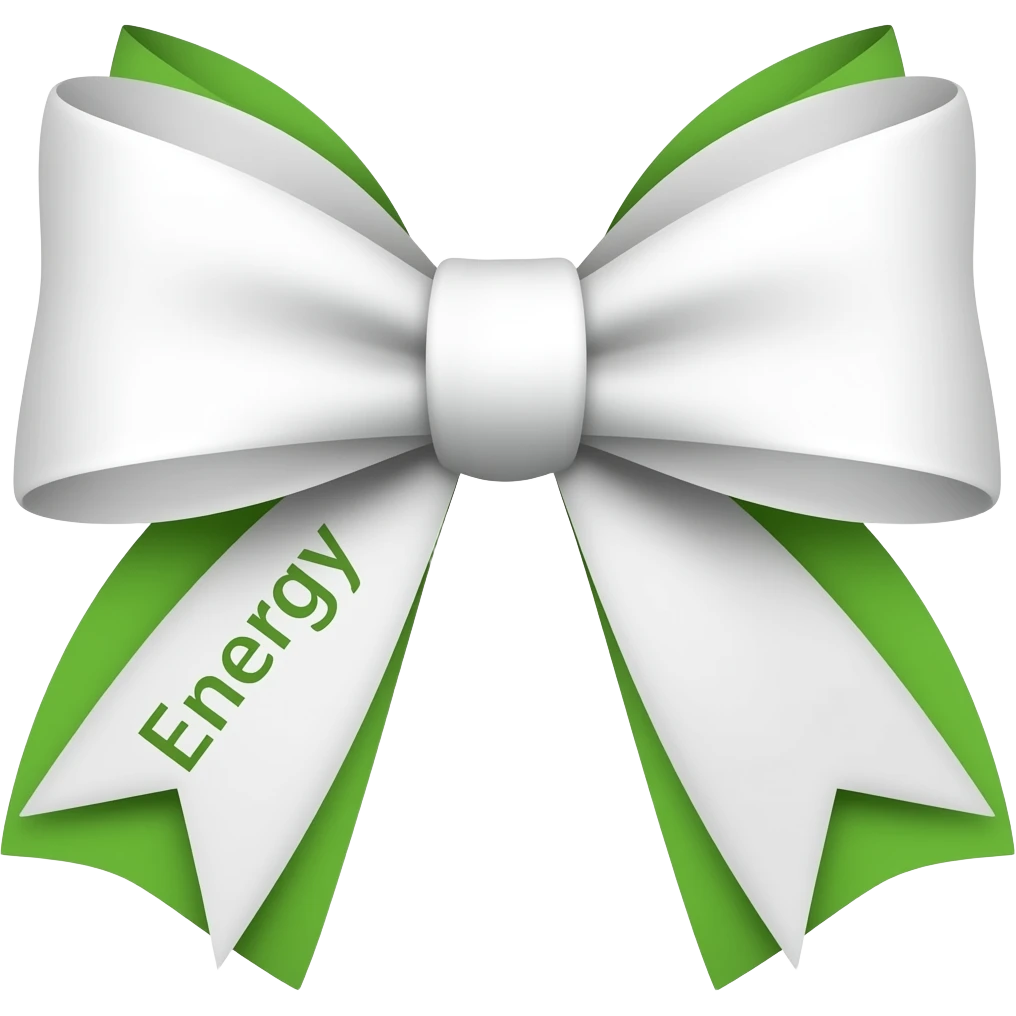 a white bow with green accents along the bottom of the tails with the name energy on the left emoji