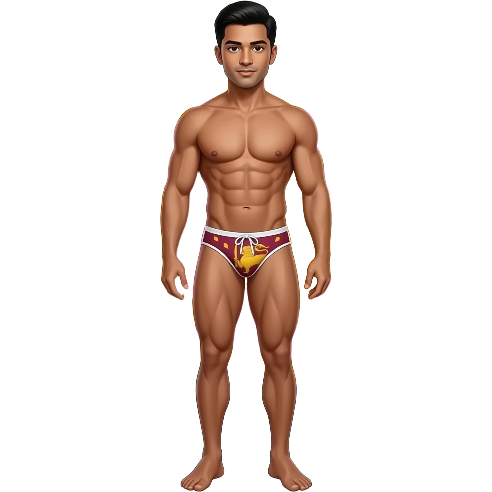 full body sri lankan young male standing with muscular build in thong with sri lanka flag theme emoji