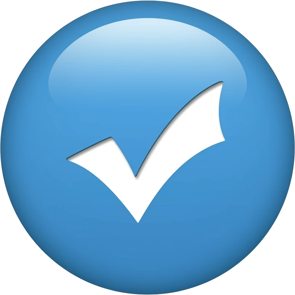 Yuvarlak içi mavi içinde beyaz tik olan emoji