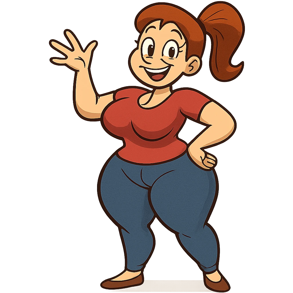 A woman with exaggerated proportions, focusing on a cartoonish and playful style emoji