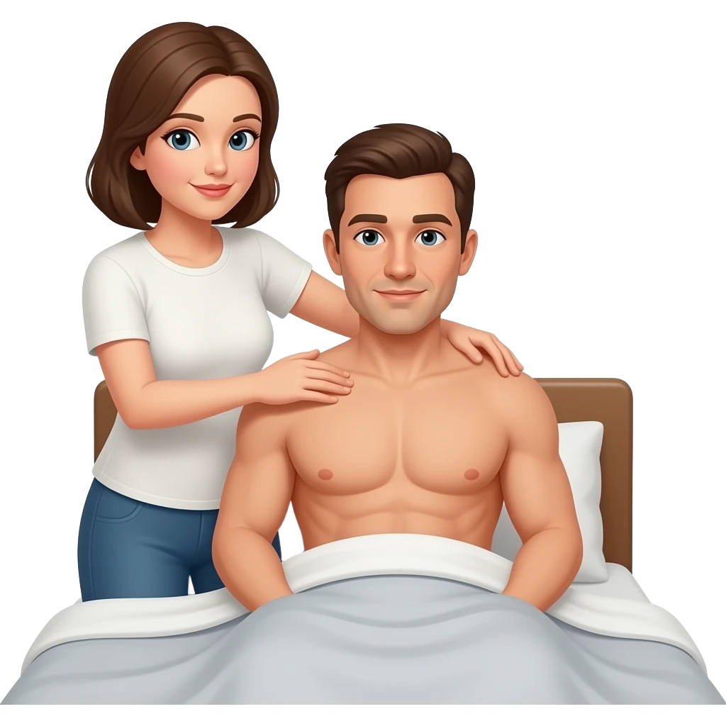 A woman massages full body of a man In bedroom emoji