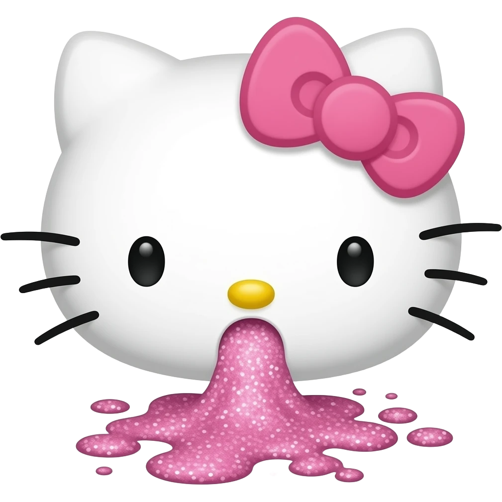 Hello kitty with pale pink bow puking up pink glitter emoji