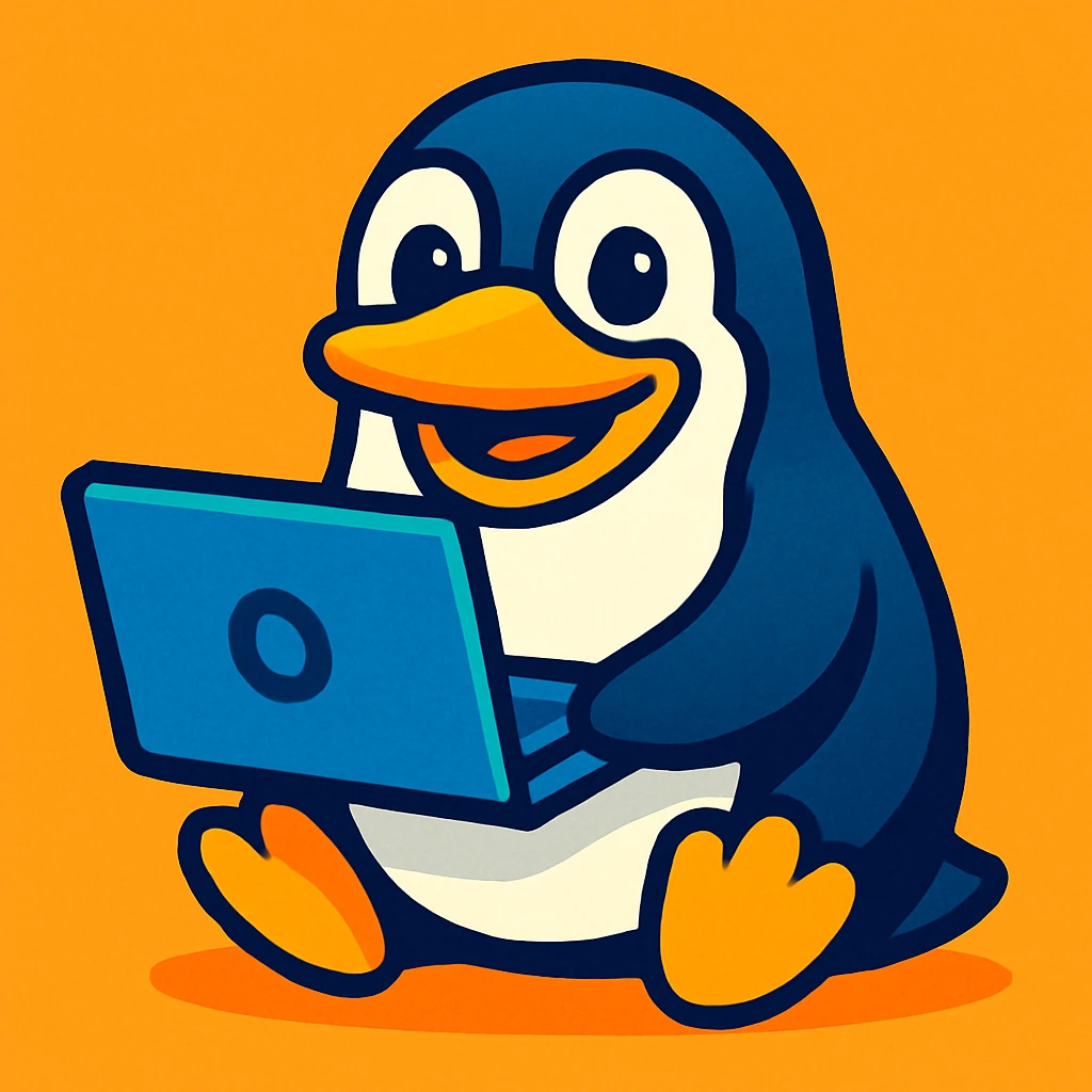 open source meme emoji, smiling cartoon penguin holding a laptop, vibrant toon style emoji