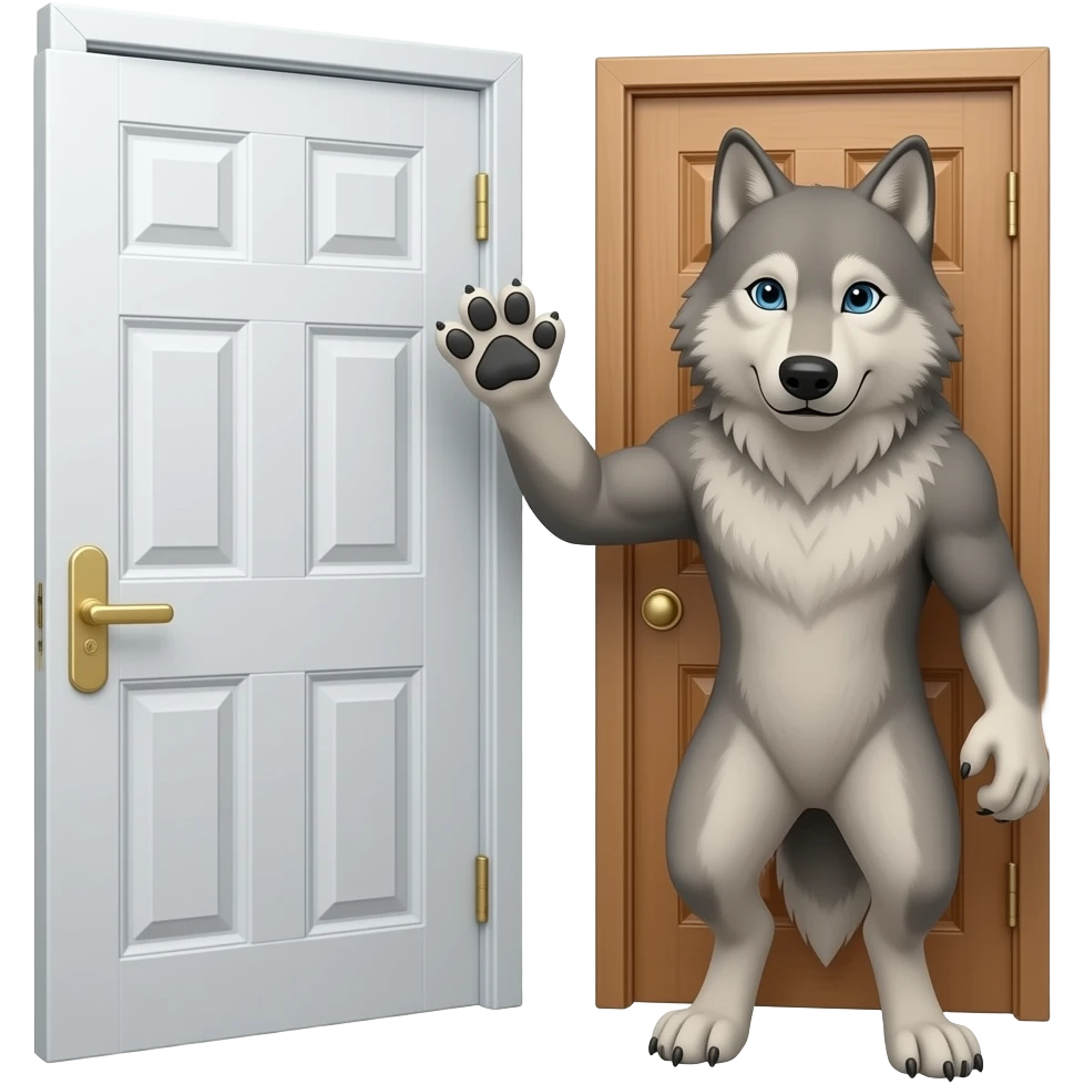 lobo de pie picando una puerta emoji