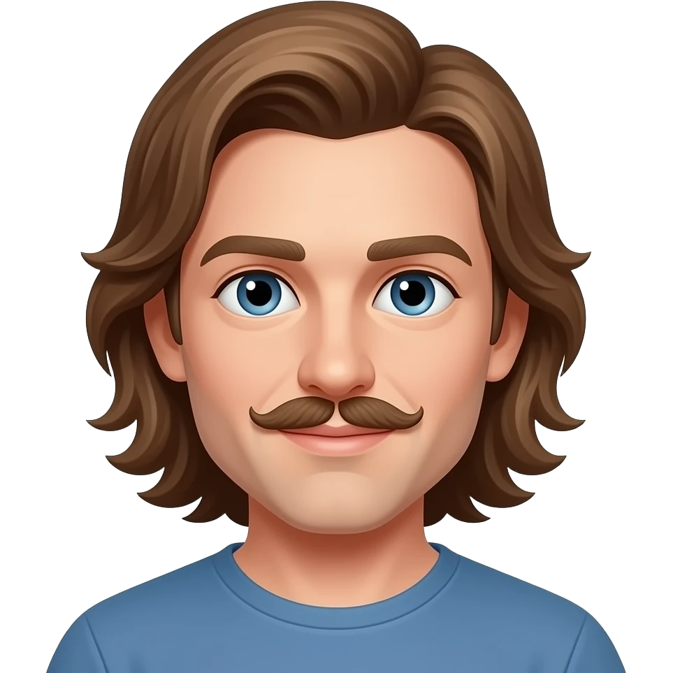 white british guy with long brown hair and a small pencil stache emoji