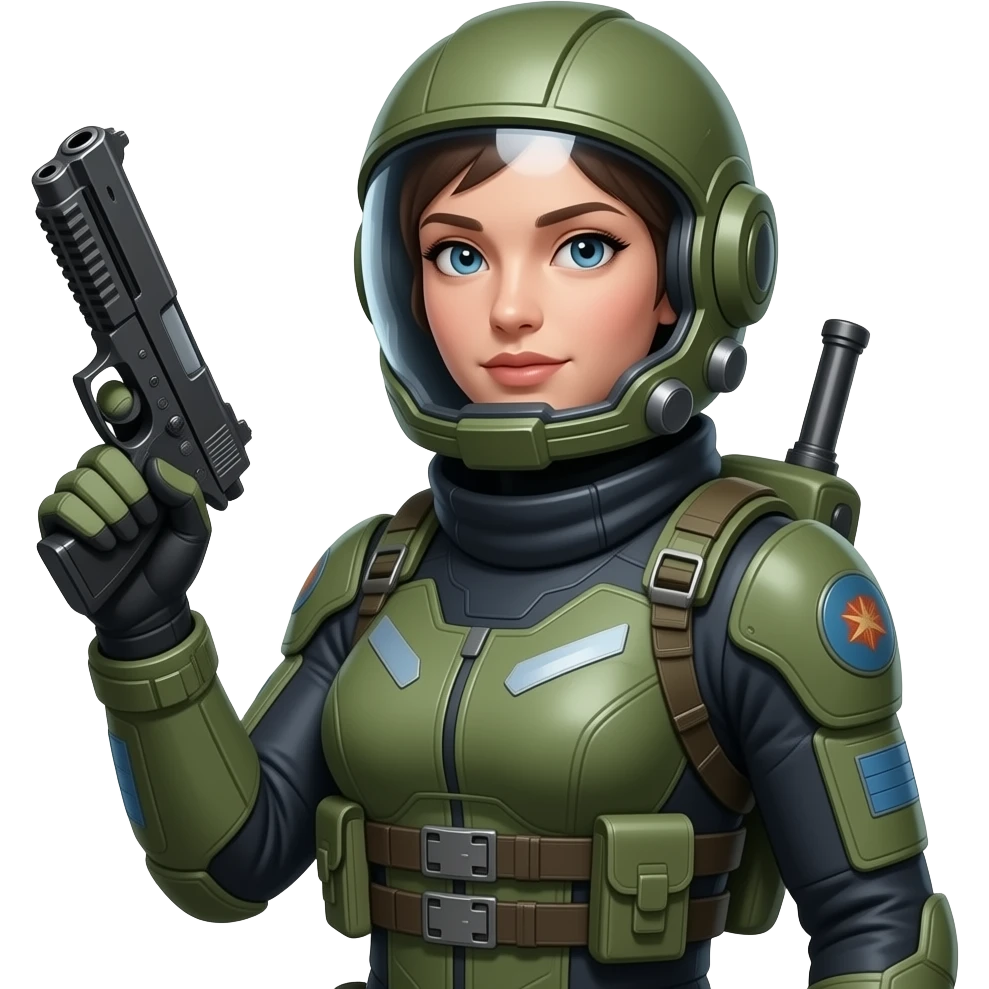space soldier woman  with gun half pose emoji