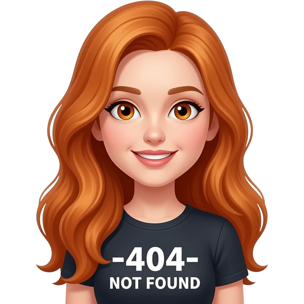 sexy girl with long ginger hair and ginger eyes a top with -404- NOT FOUND written on it emoji