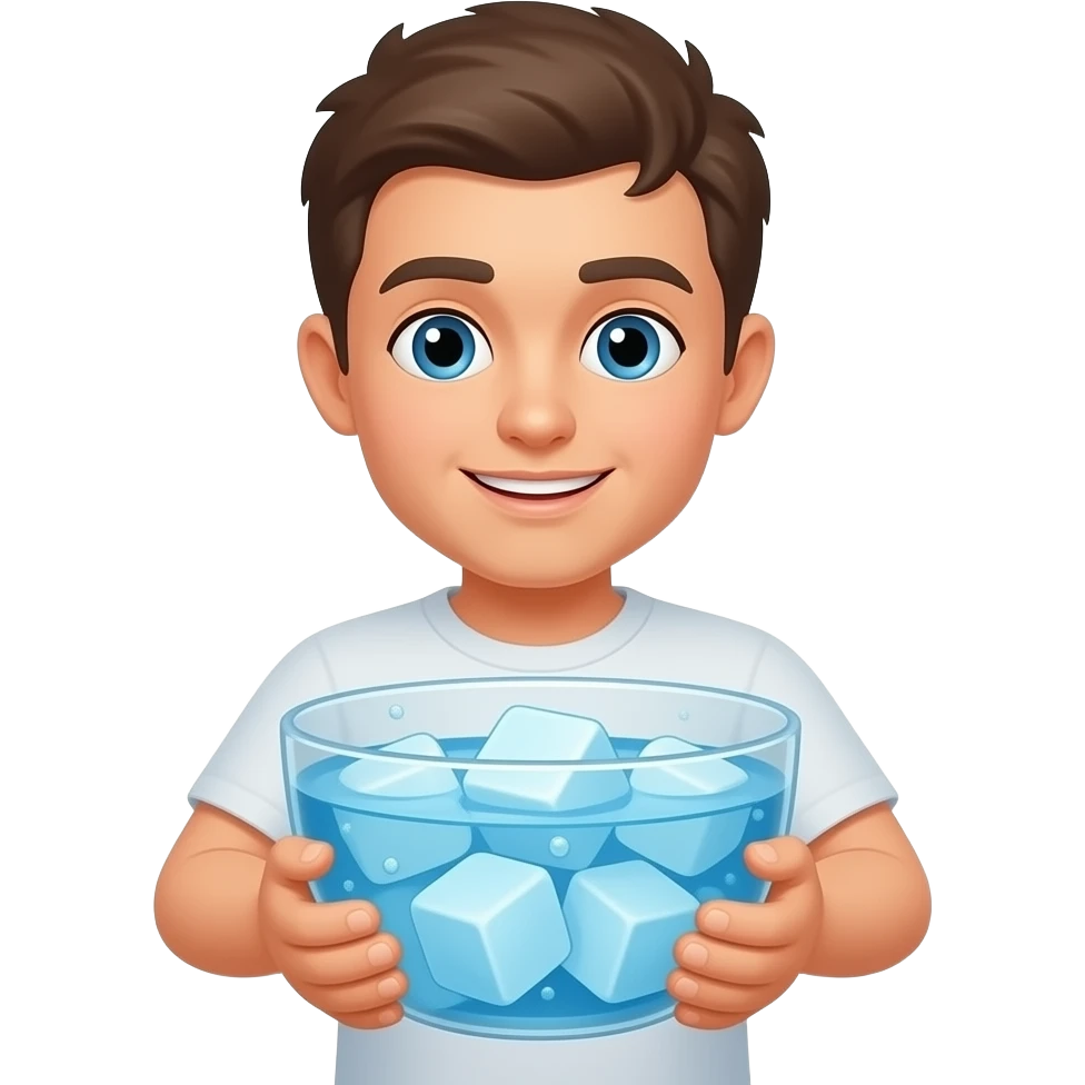 Mensch hält die Hände in eine Schüssel mit Eiswürfel und Wasser emoji