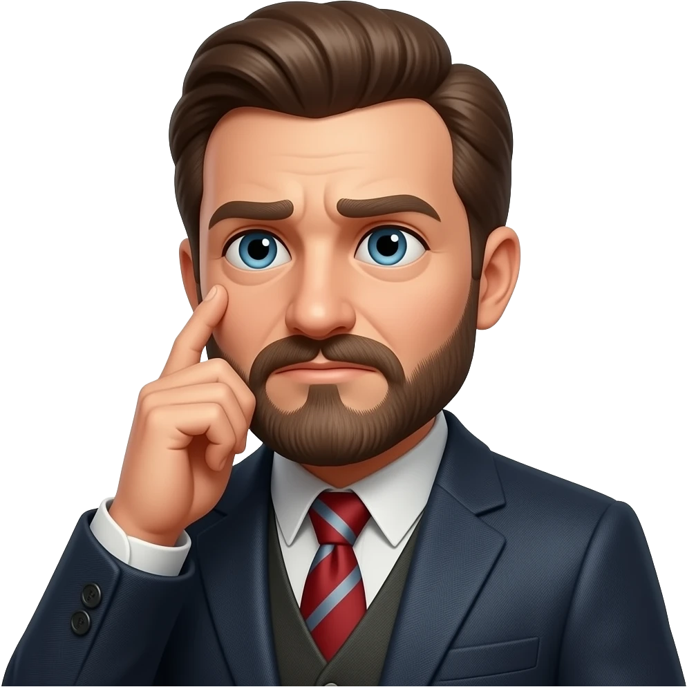 Man, middle ages, thinking hard, suit emoji