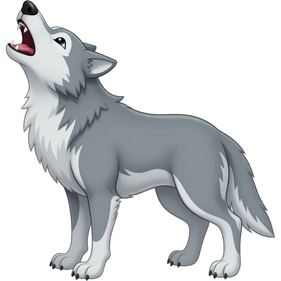 Cartoon grey wolf howling emoji