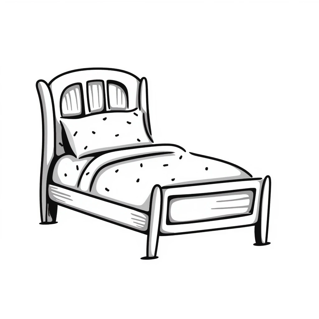 a bed, classic wooden frame, hand-drawn doodle style emoji