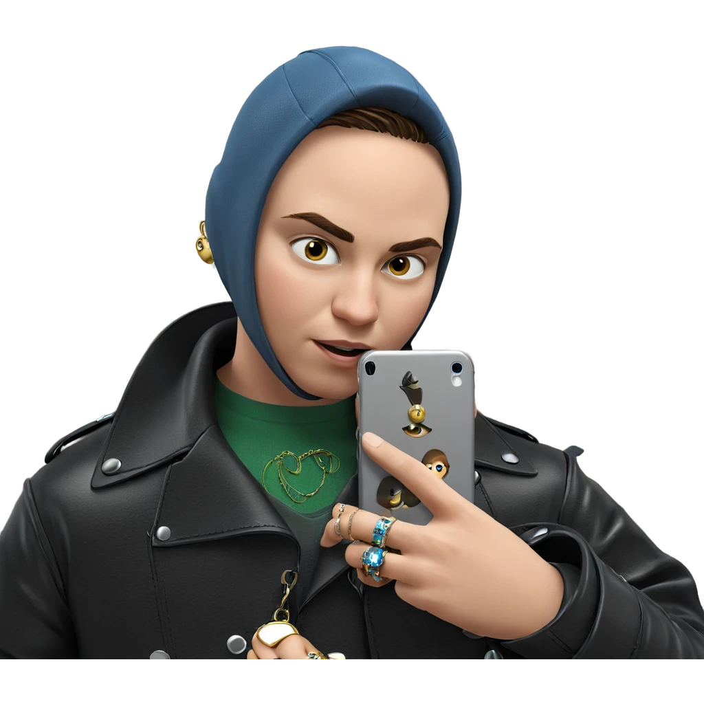 boy in leather jacket with jewelry emoji