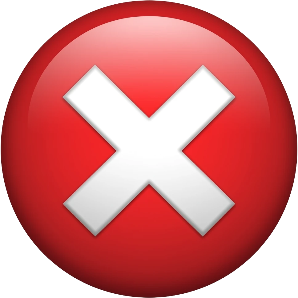 A glossy red circular button with a bold white X symbol in the center, 3D emoji style, soft lighting, smooth gradient shading, high resolution, minimal background, centered composition, modern UI design, vibrant red color, clean and polished look emoji