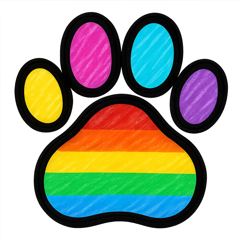 simple and bold paw print in rainbow pride colors, no text emoji