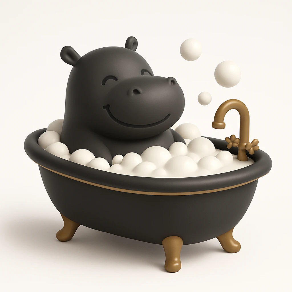 happy hippo with bubbles in bathtub emoji