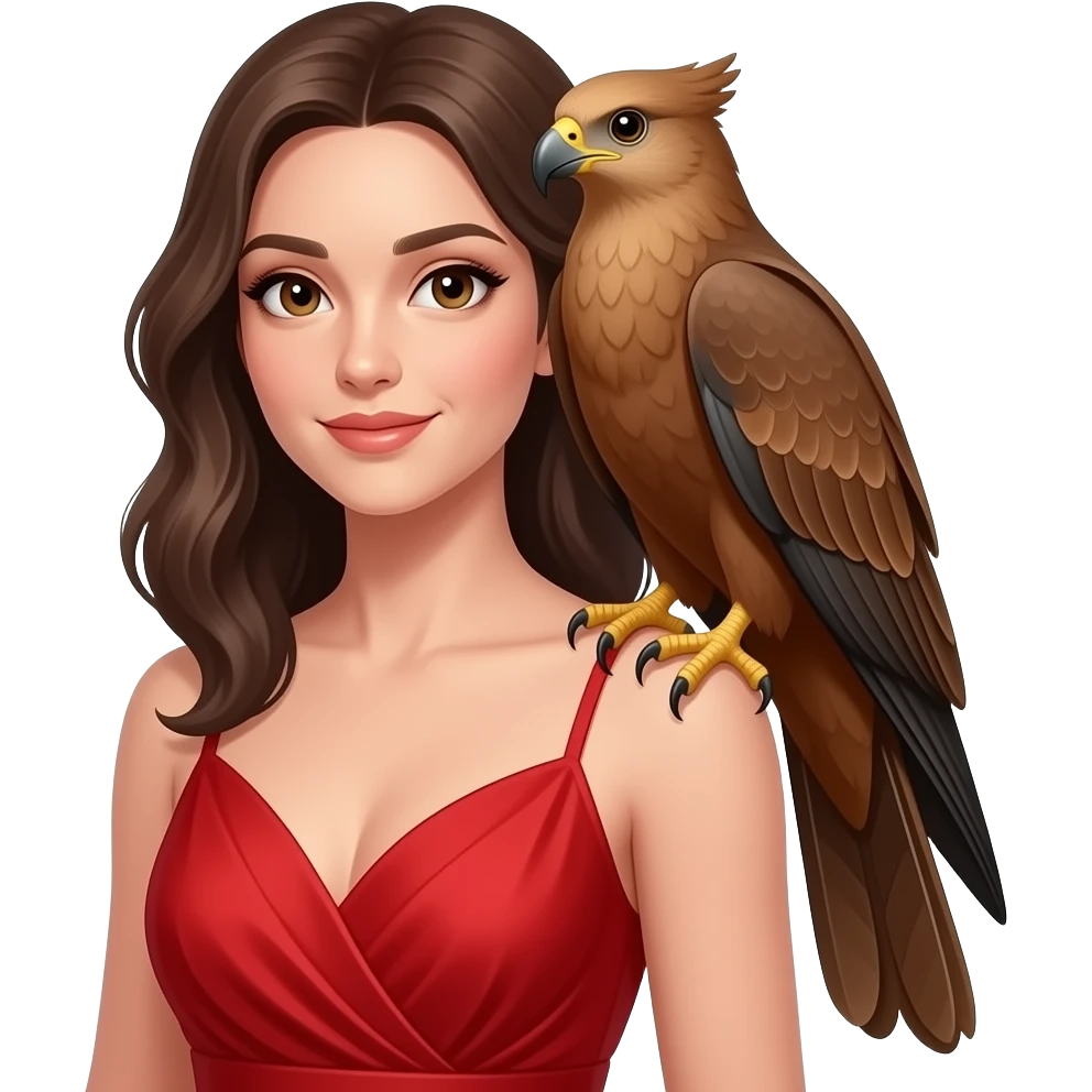 red dress woman with big bird emoji