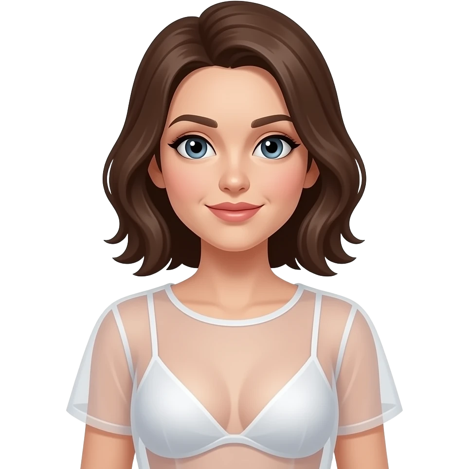 A woman wears see through clothing without a bra emoji