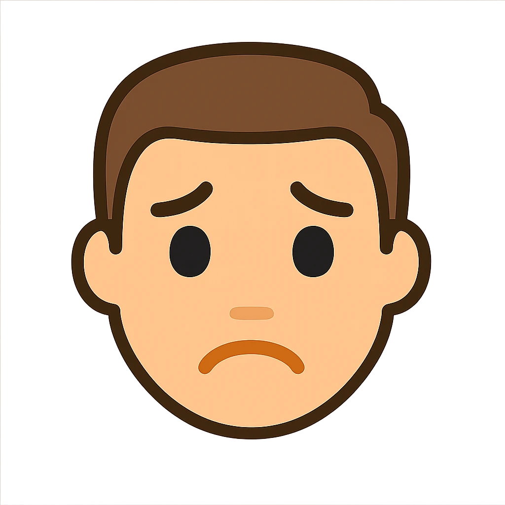 Create a simple and expressive emoji based on this person's face showing a sad expression, in a simple and expressive emoji style with a transparent background. emoji