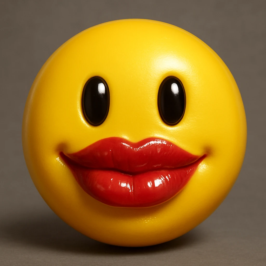 yellow face emoji with glossy lips emoji