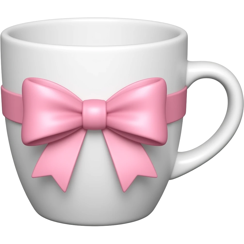 White mug with pink pastel bows in a tea mug emoji