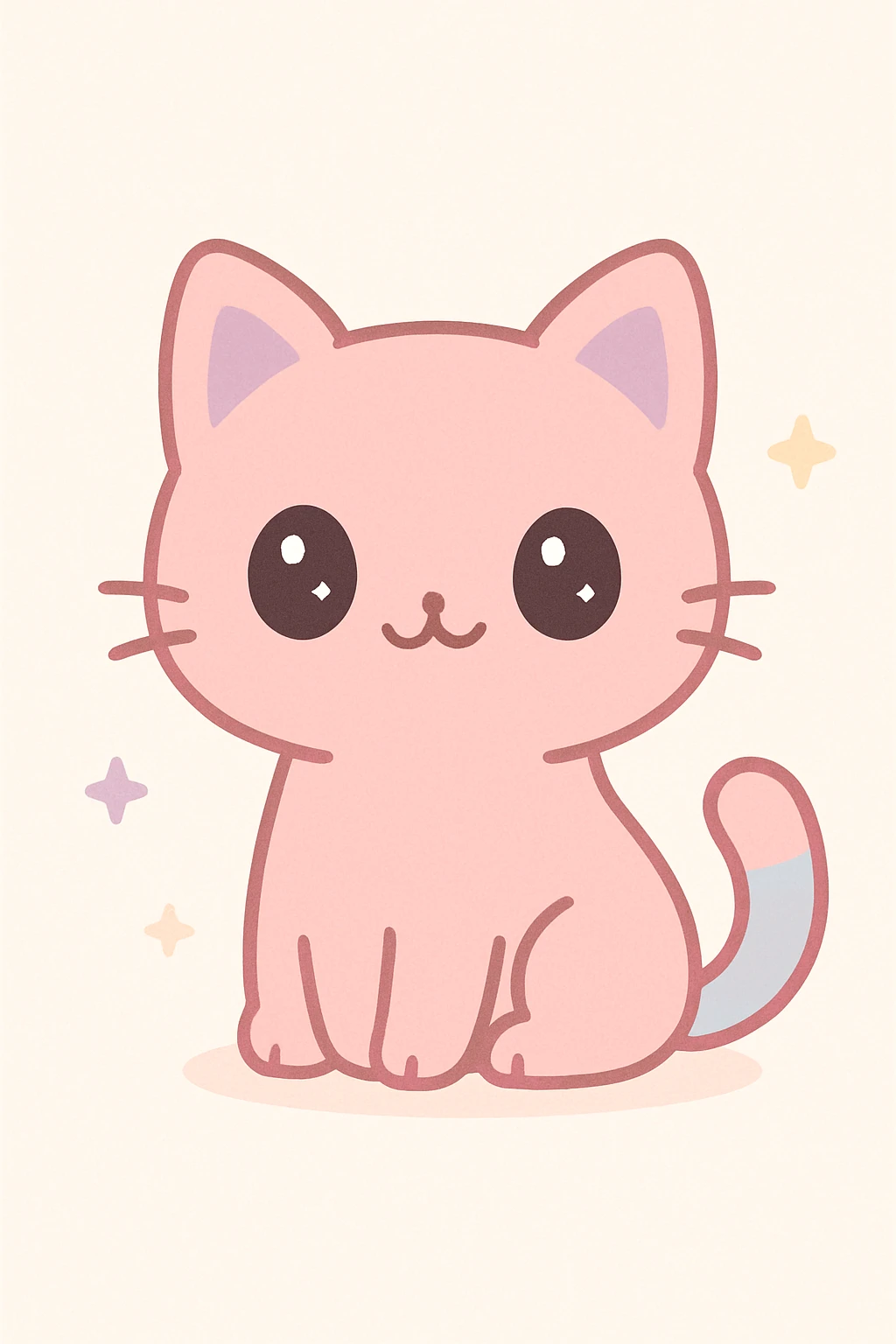 cute pink cat, big eyes, sitting, kawaii style, pastel colors emoji