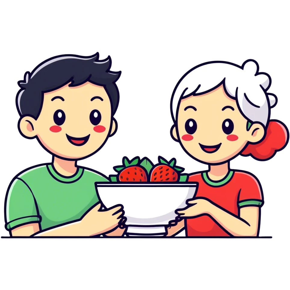 Novios con fresas con crema  emoji