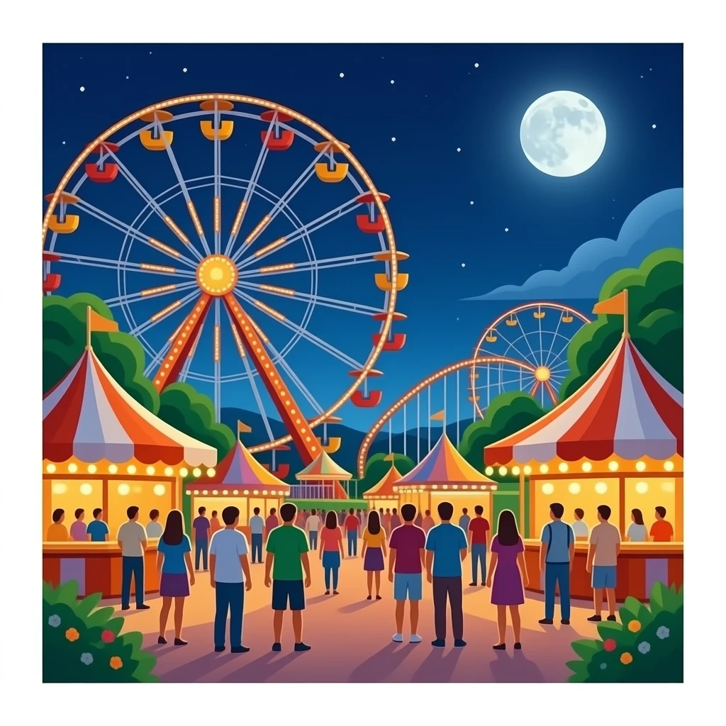 Amusement park night time with people emoji