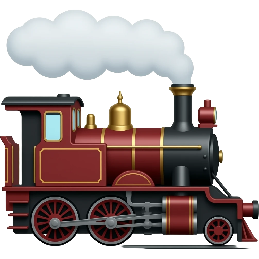 side view of a maroon steam train, classic emoji style emoji